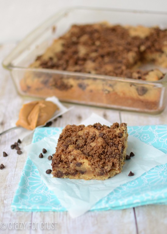 Peanut Butter Coffee Cake with Chocolate Chip Streusel - Crazy for Crust