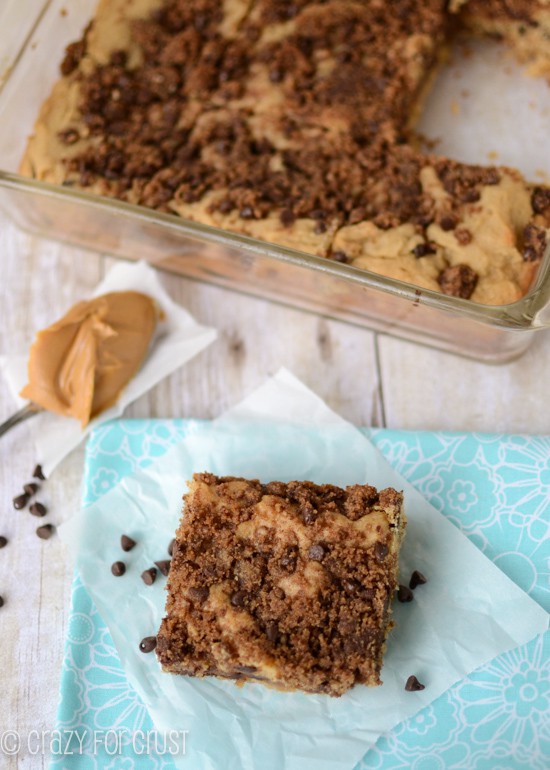 Peanut Butter Coffee Cake with Chocolate Chip Streusel - Crazy for Crust
