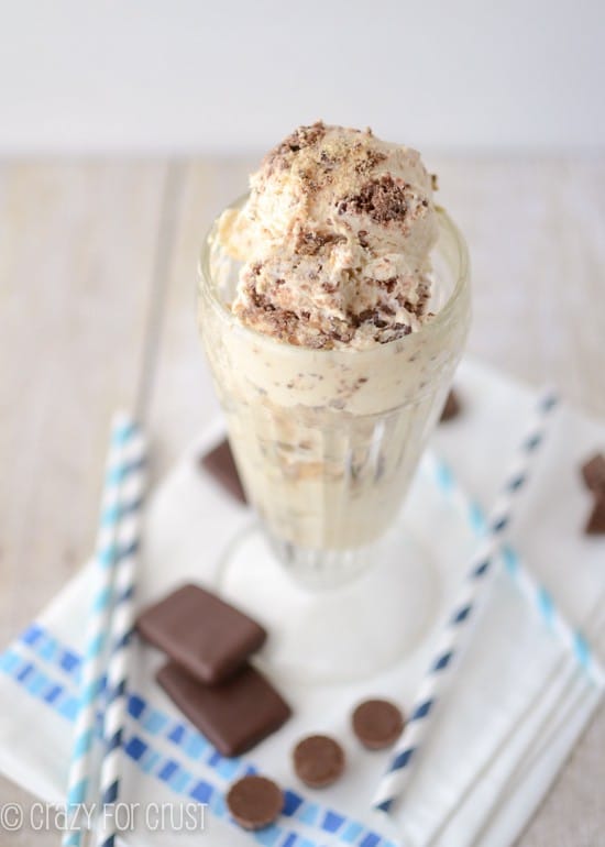 ice cream in tall sundae cup with chocolate on top 