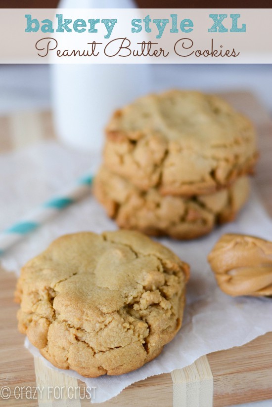 XL Bakery Style Peanut Butter Cookies by crazyforcrust.com | Peanut butter cookies with peanut butter chips - the perfect cookie {and it's a copycat of the Disneyland ones!}