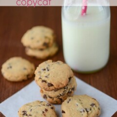 stack of copycat famous amos cookies on parchment