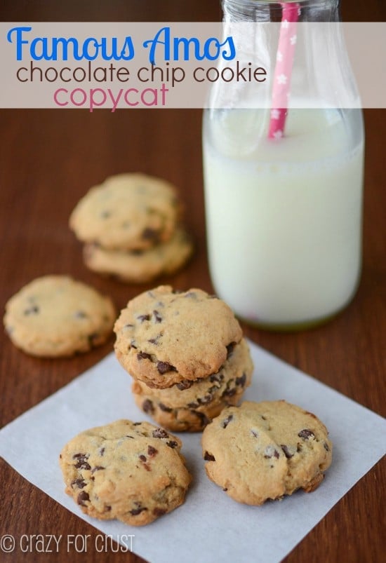 stack of copycat famous amos cookies on parchment