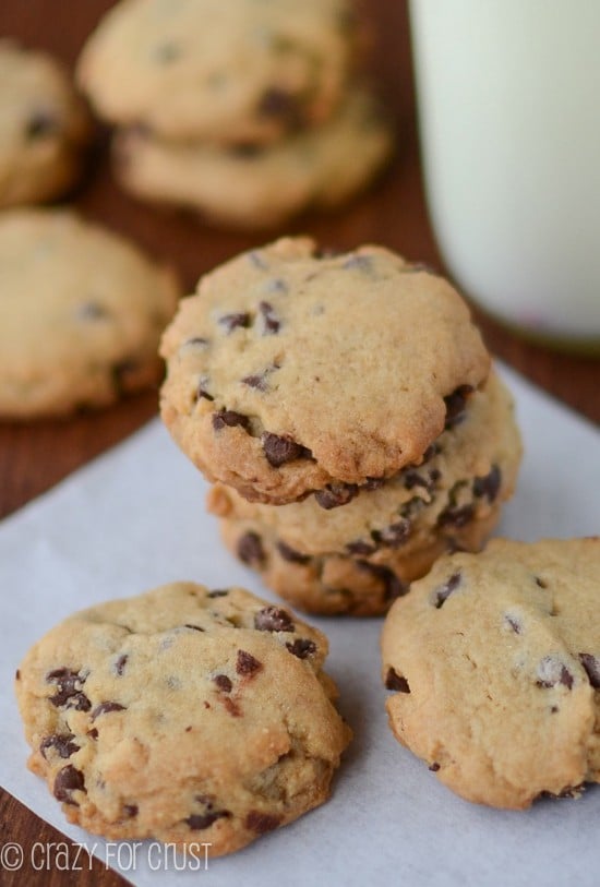 stack of copycat famous amos cookies on parchment