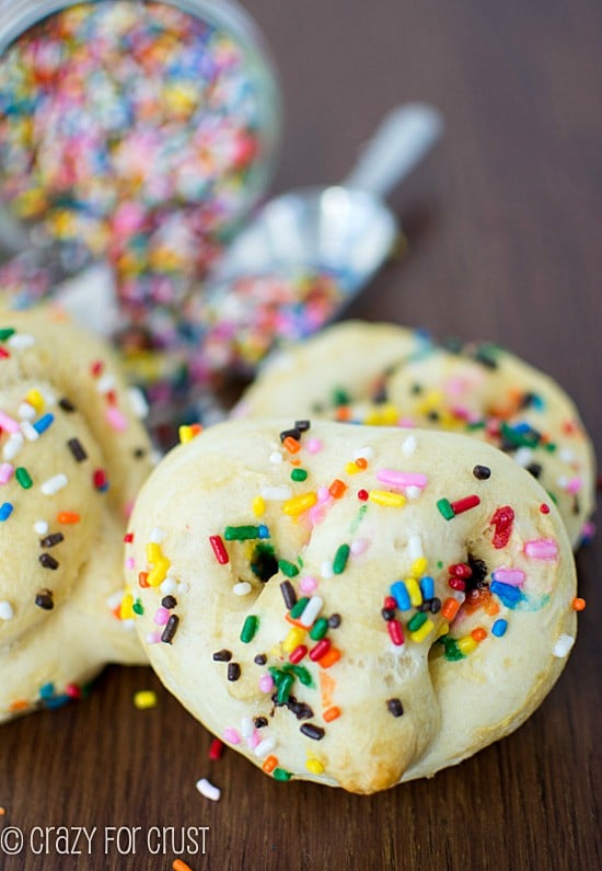 soft pretzels made out of cake mix with sprinkles