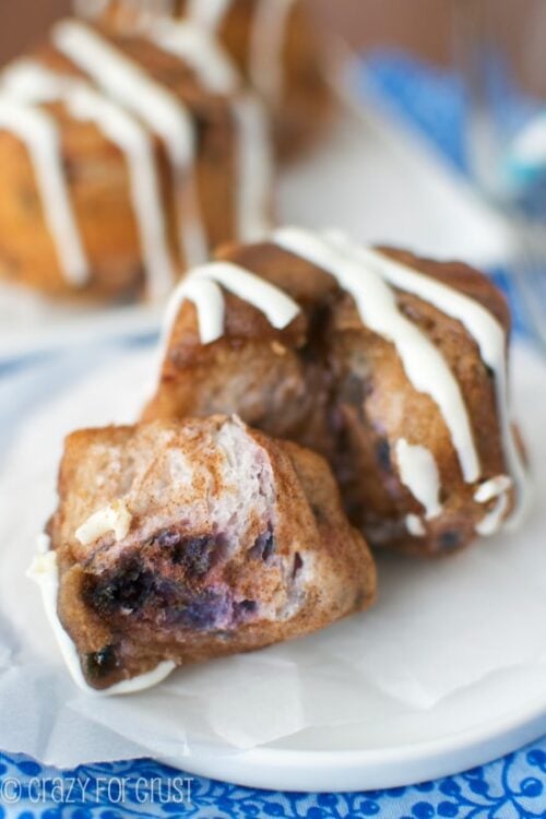 Blueberry Monkey Bread Muffins on a white plate