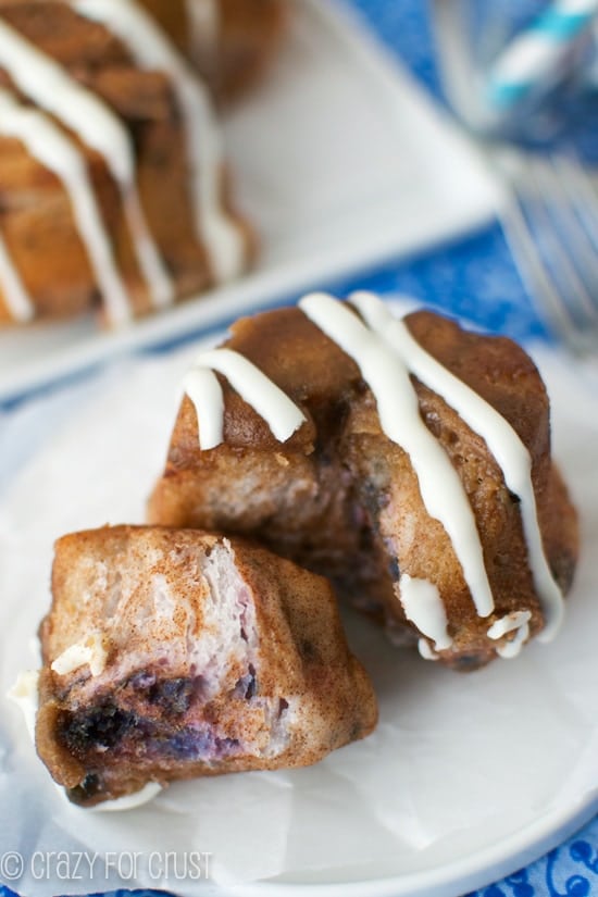 Blueberry Monkey Bread Muffin on a white plate