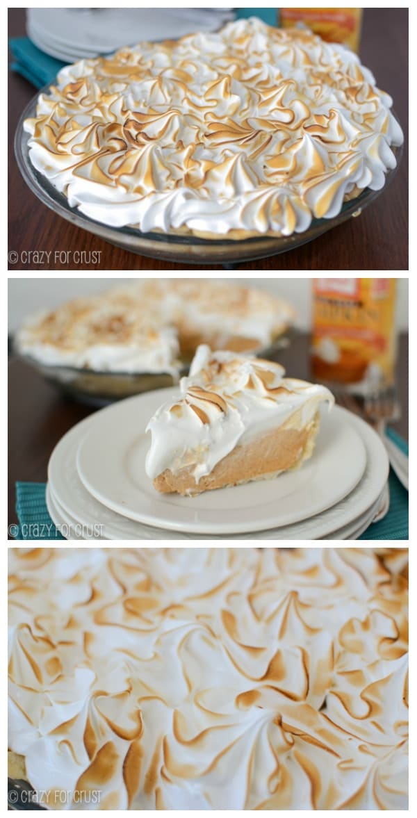 Three photo collage of Frozen Pumpkin Meringue Pie