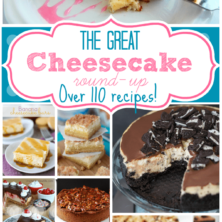 Picture collage of cheesecakes with title