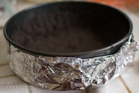 springform pan wrapped in foil