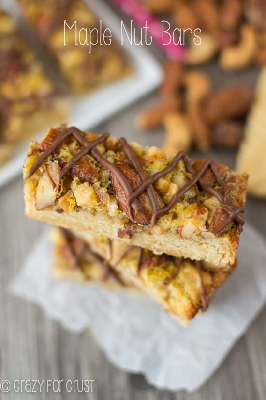 stack of maple nut bars on parchment paper