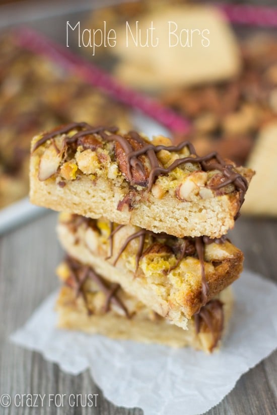 stack of maple nut bars on parchment paper