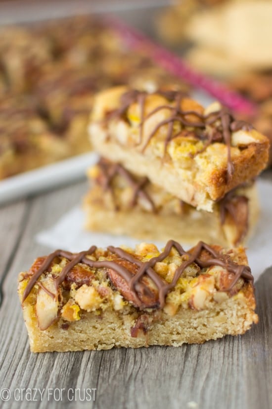 stack of maple nut bars on parchment paper