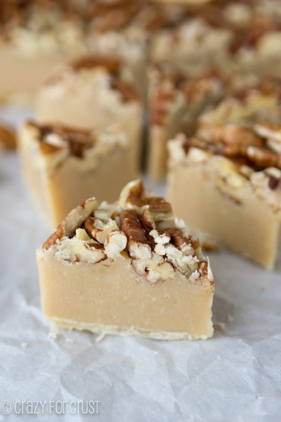 pecan pie fudge slice on parchment