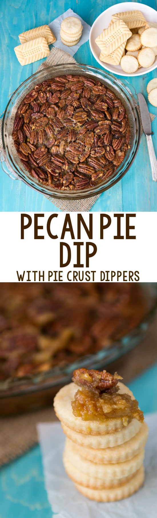Picture collage of pecan pie crust dip with title