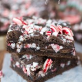stack of chocolate gooey bars filled with candy canes
