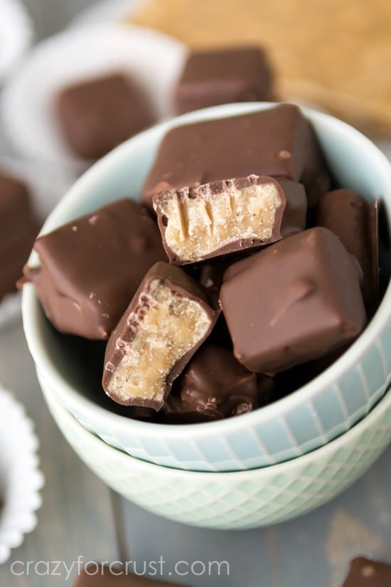 Butterscotch Squares in a white bowl with title