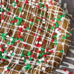 Overhead shot of Gingerbread cookie cake with title