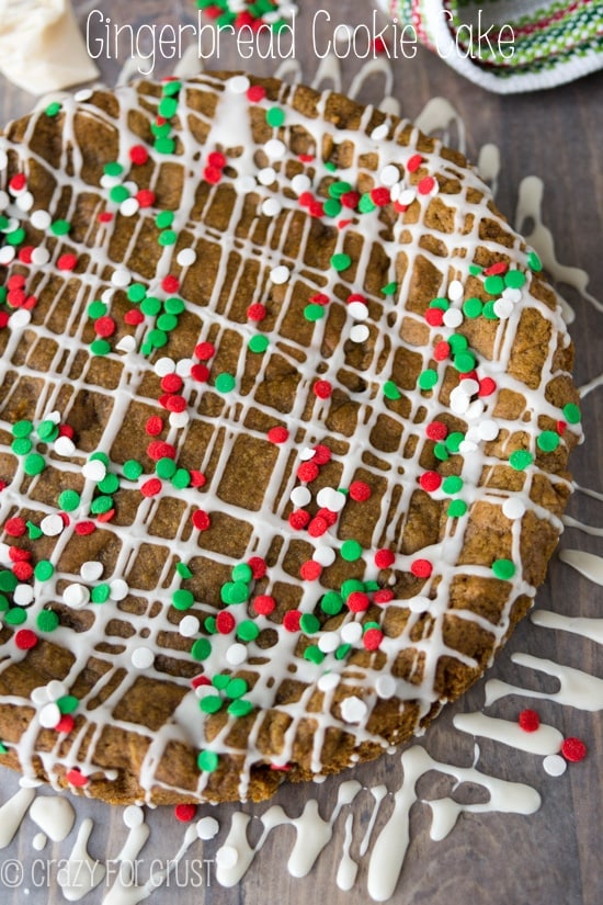 Overhead shot of Gingerbread cookie cake with title