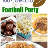 Pic collage of treats of a football party with title
