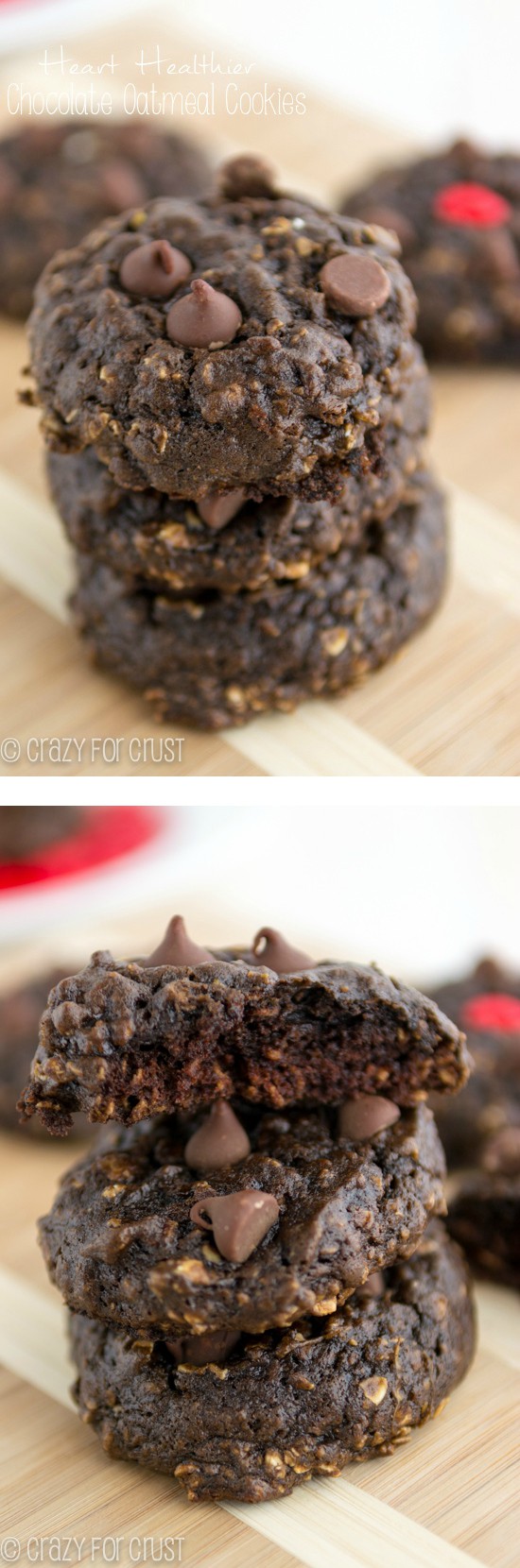 Photo collage of Heart Healthier Chocolate Oatmeal Cookies on wood table