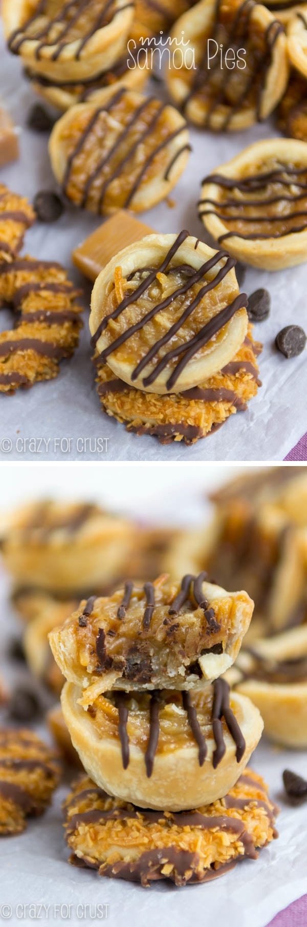 Photo.collage of Mini Samoa Pies with samoa cookies and chocolate chips