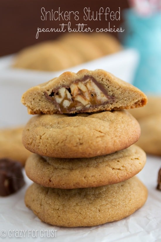 Snickers Stuffed Peanut Butter Cookies