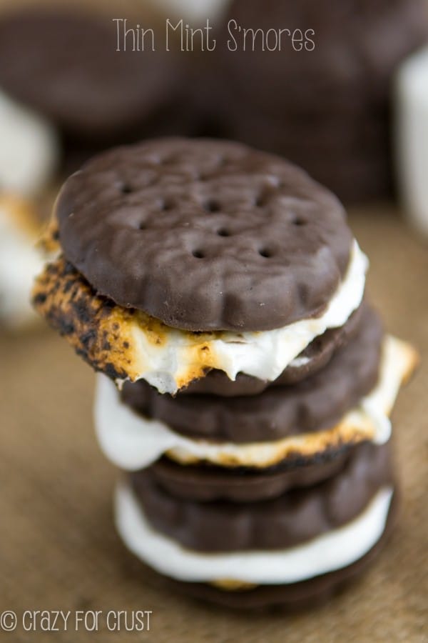 thin mint cookies sandwiched with toasted marshmallow