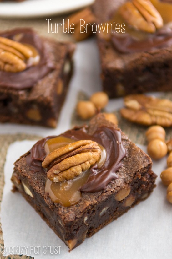 Turtle Brownies on parchment paper