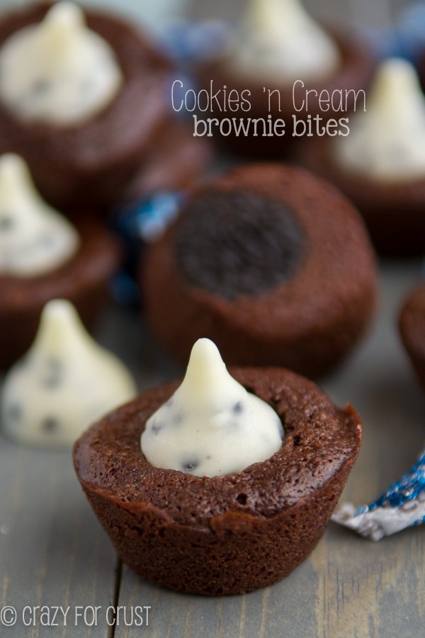 brownie bites with cookies n cream hersheys kisses in the middle