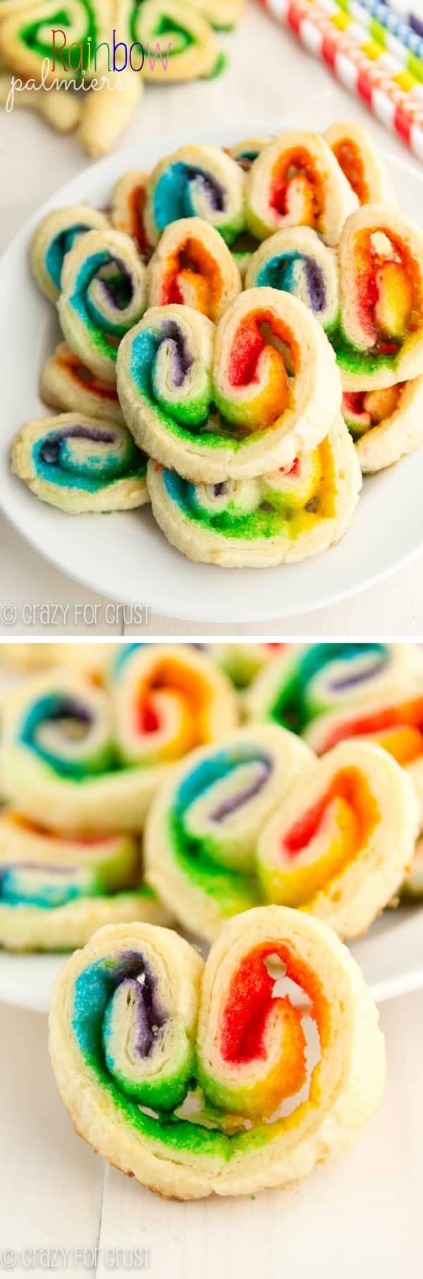 Rainbow Palmiers | crazyforcrust.com | A super easy treat for Sr. Patrick's Day using crescent rolls and colored sugars. Rainbow Palmiers | crazyforcrust.com | A super easy treat for Sr. Patrick's Day using crescent rolls and colored sugars.