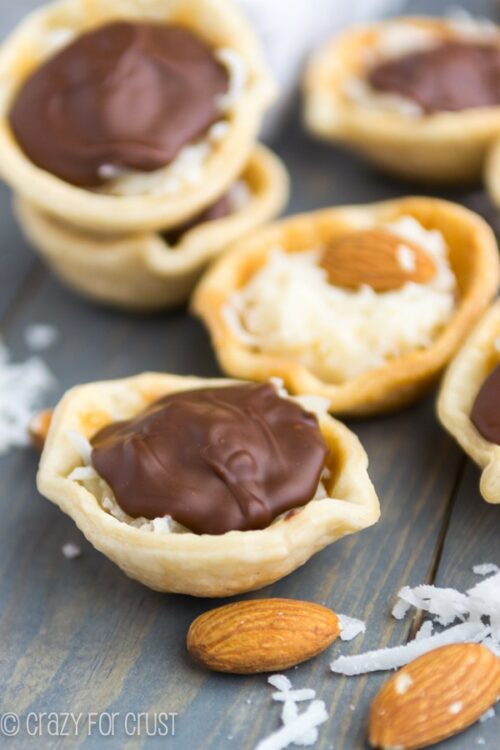 Almond Joy mini pies on a table