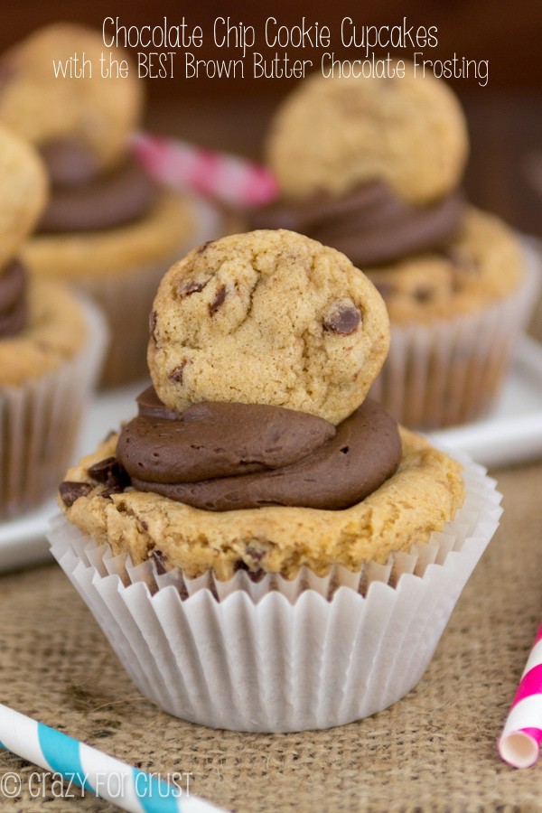 chocolate chip cookie cupcakes (brown butter chocolate frosting)