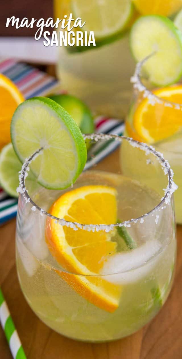 margarita sangria in a stemless wineglass