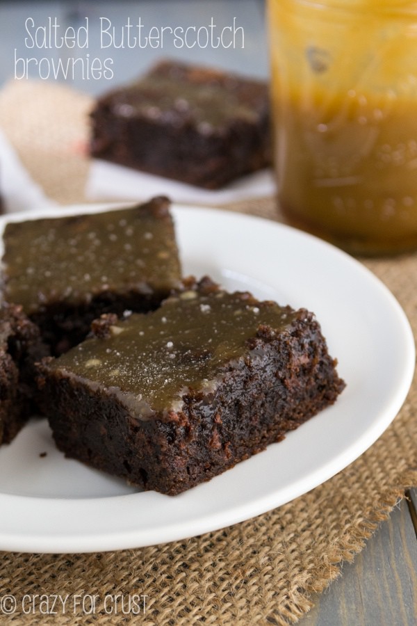Homemade salted butterscotch gets poured onto hot fudgy brownies making for one incredible gooey dessert!