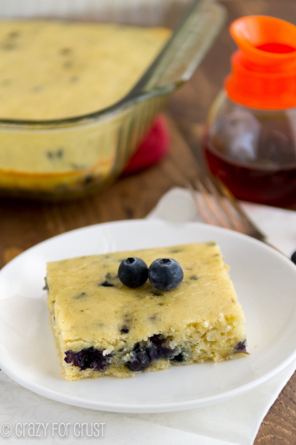 Blueberry Banana Baked Pancake on a white plate 