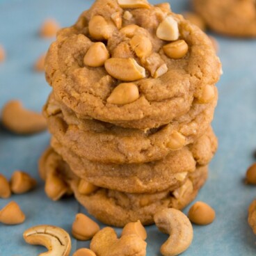 Butterscotch Pudding Cookies stacked on a blue towel