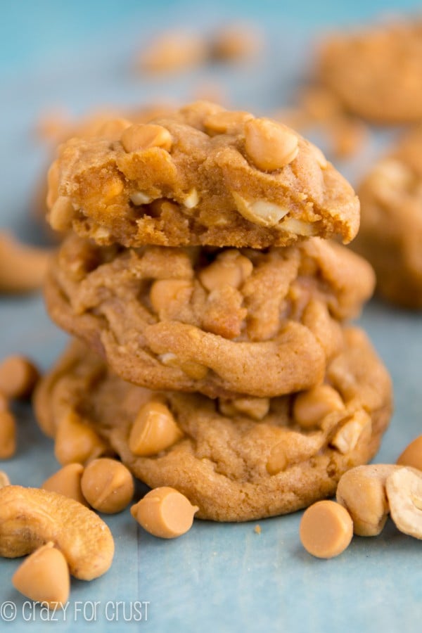  Butterscotch Pudding Cookies stacked with a bite taken out of one