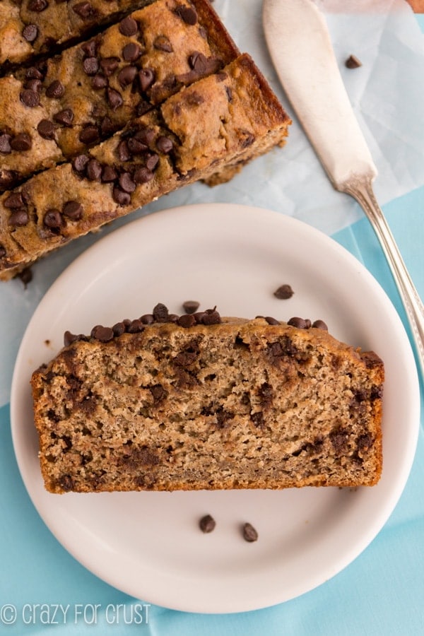 1 Slice of Healthier Banana Bread Recipe sitting on a white plate