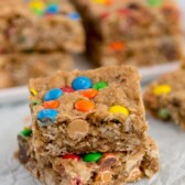 2 Loaded Oatmeal Blondies recipe stacked on top of each other