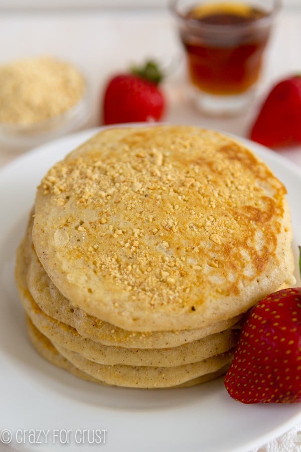 Fry pancakes with graham cracker crumbs on a white plate 