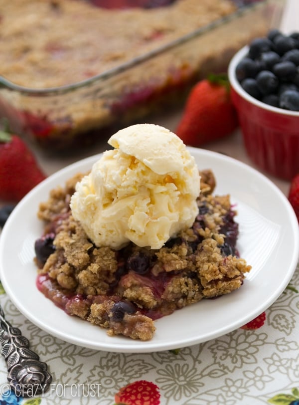 berry crisp on white plate