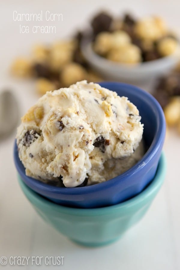 Caramel Corn Ice Cream in green and blue bowl