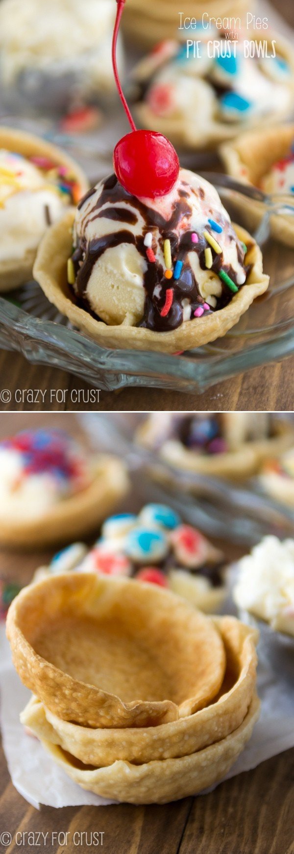 ice cream pie and pie crust bowls collage 