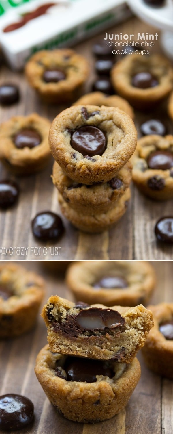 Junior Mint Chocolate Chip Cookie Cups collage 