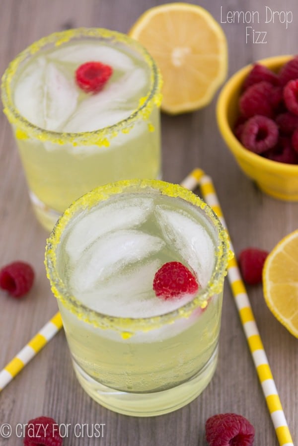 over head view of Lemon Drop Fizz is short clear glass