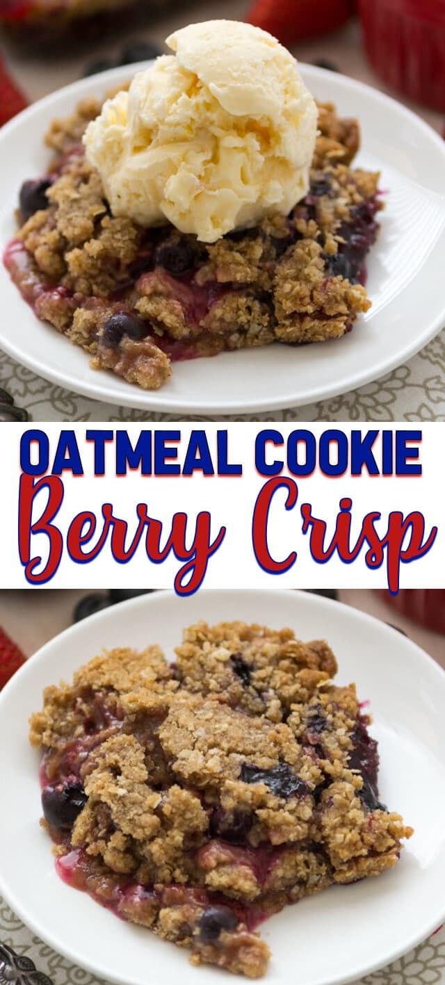 collage of berry crisp photos
