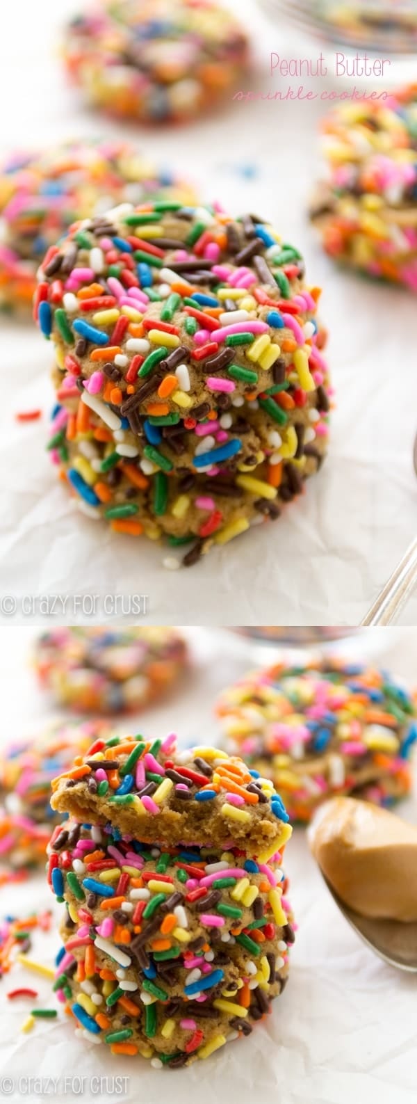  Peanut Butter Sprinkle Cookies with rainbow sprinkles collage 