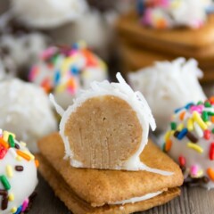 Taffy Truffles sitting on top of a wooden board