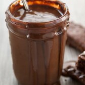 chocolate sauce in clear jar