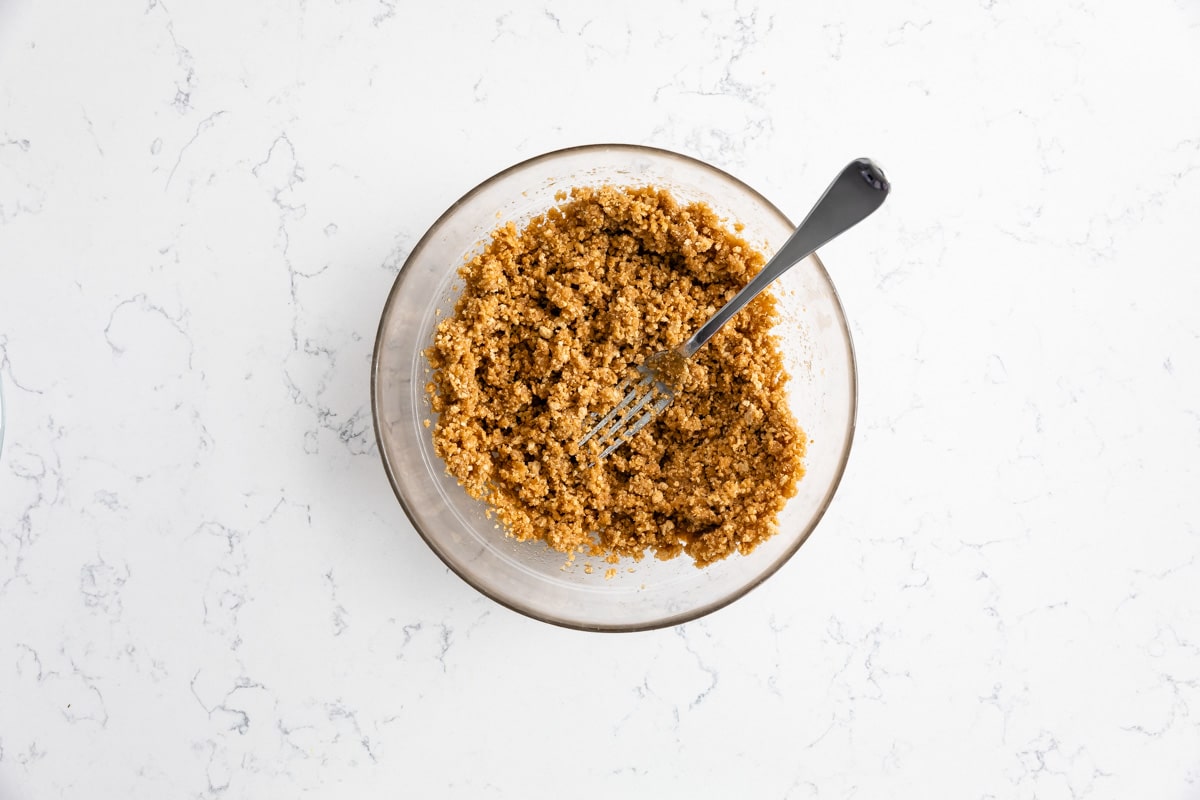 bowl with graham cracker crust crumbs.